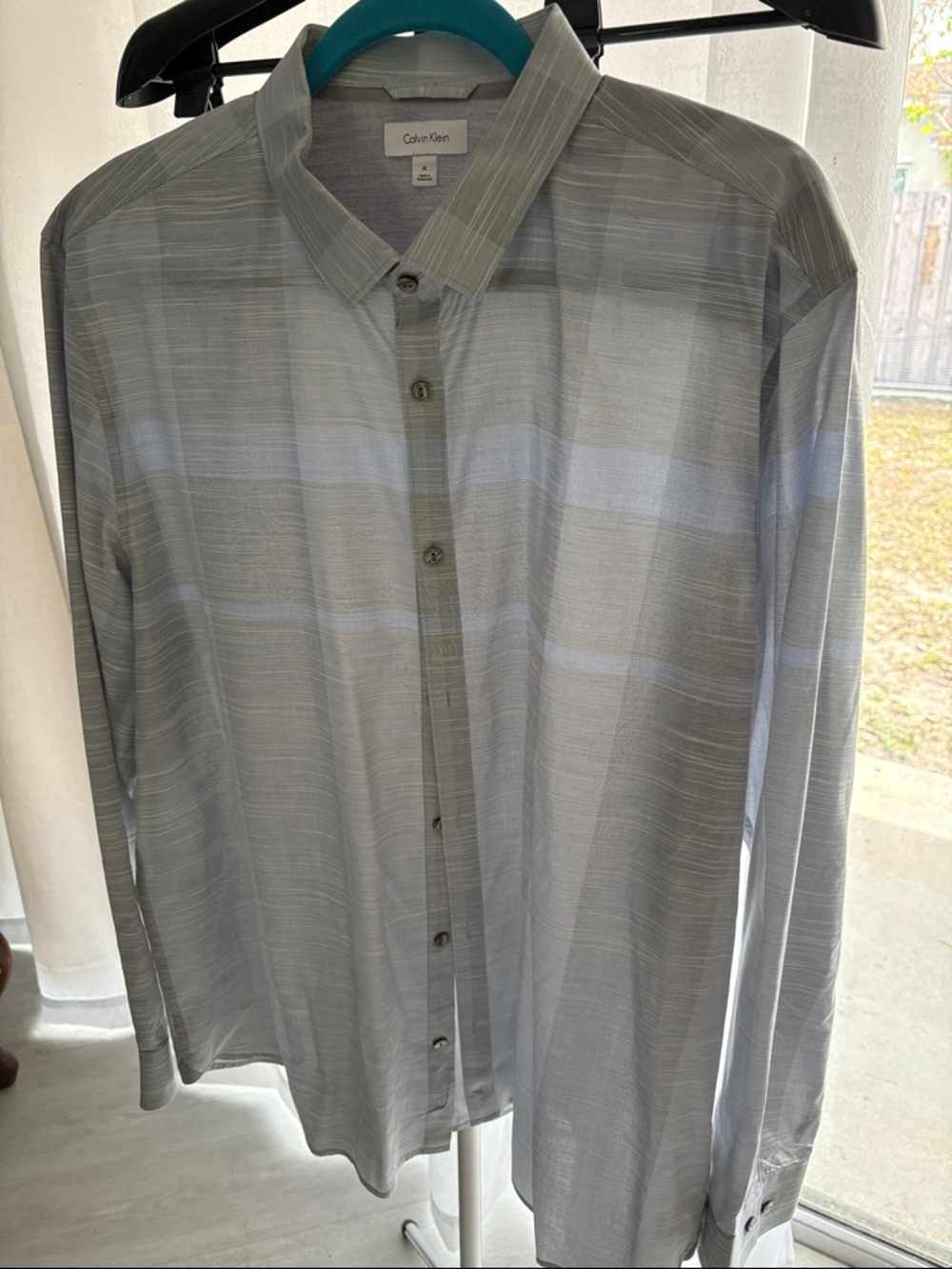Calvin Klein Men's Light Gray Striped Dress Shirt